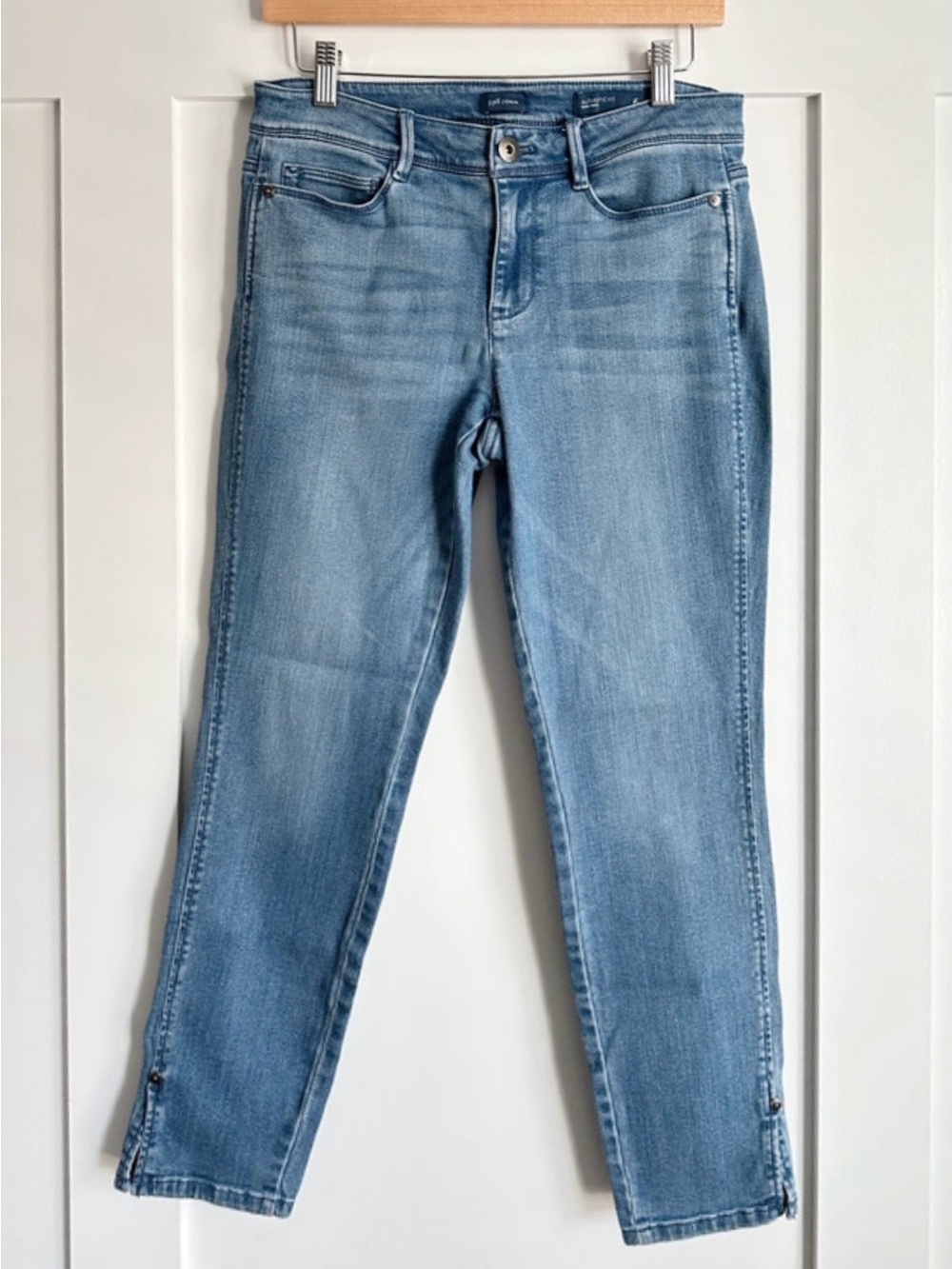 J Jill Slim Ankle Jeans Sz 6P Mid Rise Medium Wash Stretch Side Slit Hem